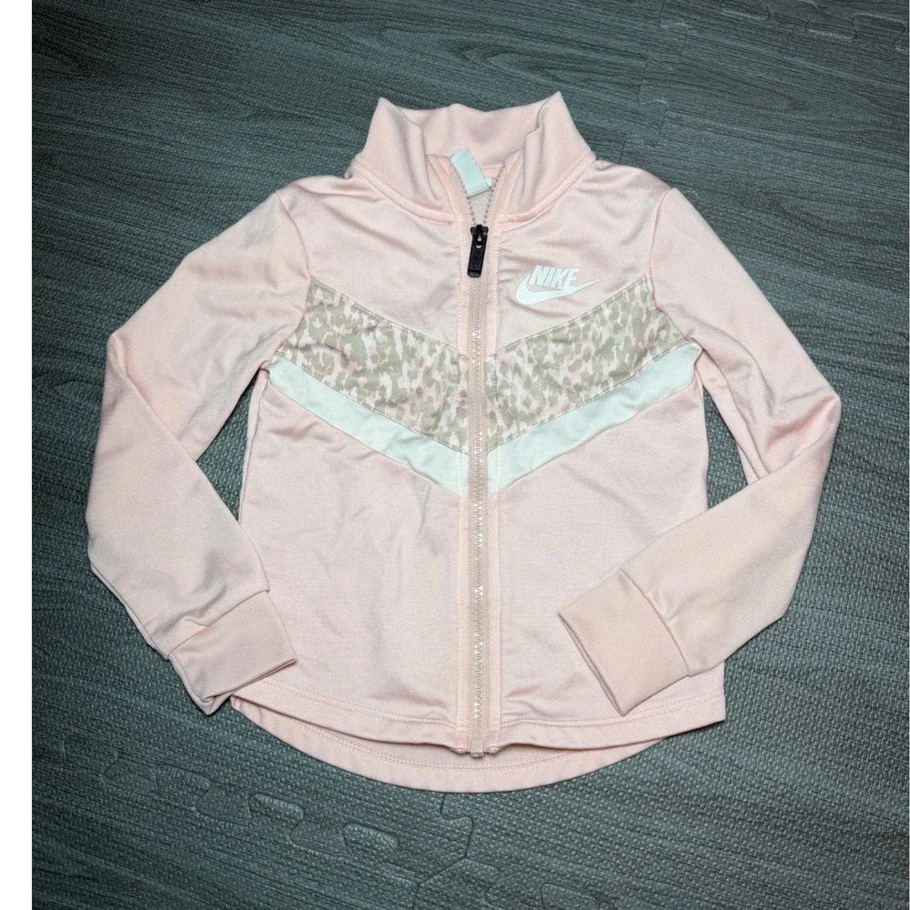 Nike Girls Pink Leopard Chevron Full Zip Track Jacket Size 4 XS - Picture 1 of 4